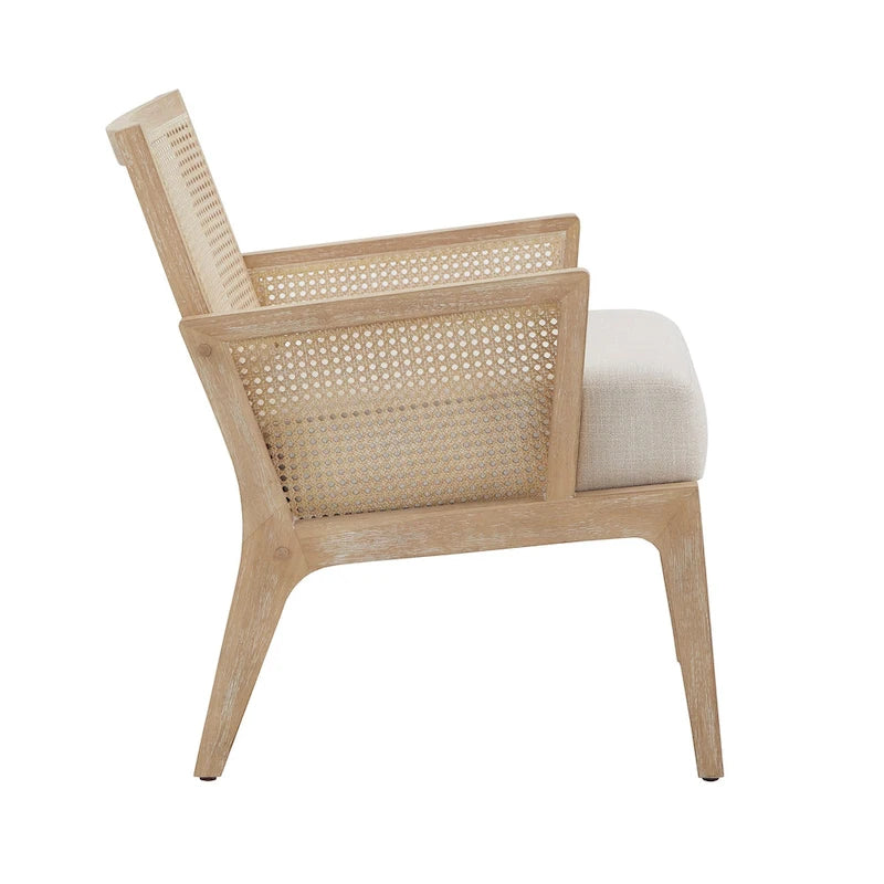 Bohemian Rattan Cane Accent Chair with Fabric Cushion Seat