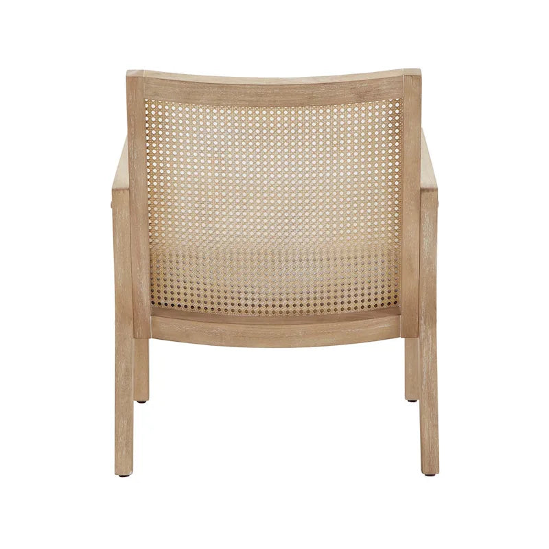 Fauteuil d’appoint bohème en rotin cannage avec assise coussinée en tissu