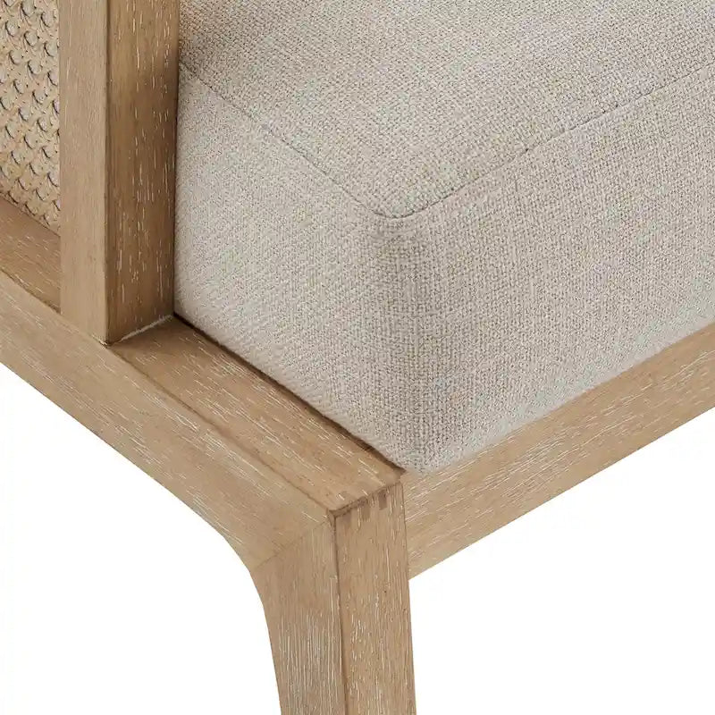 Fauteuil d’appoint bohème en rotin cannage avec assise coussinée en tissu