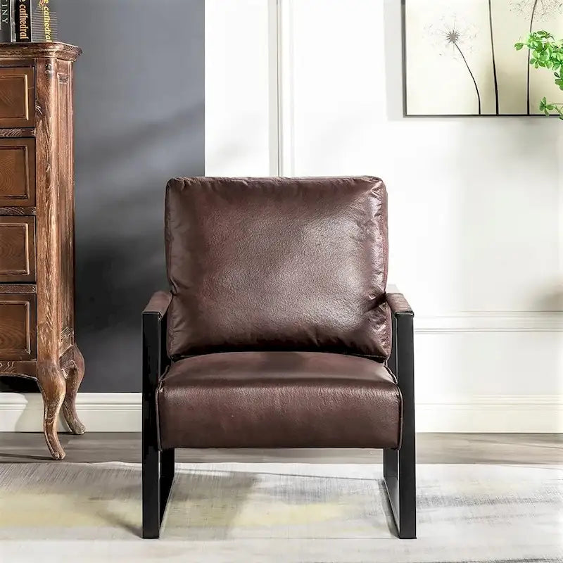 Mid-Century Modern Accent Chair with Metal Frame & Upholstered Cushions