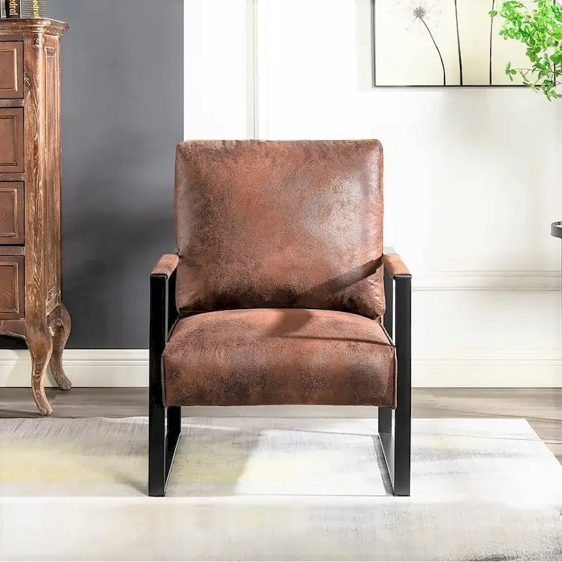 Poltrona decorativa moderna di metà secolo con struttura in metallo e cuscini imbottiti