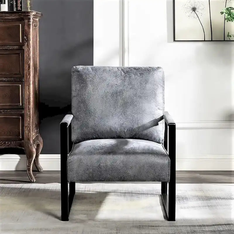 Mid-Century Modern Accent Chair with Metal Frame & Upholstered Cushions
