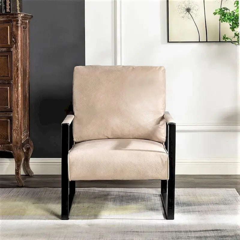 Mid-Century Modern Accent Chair with Metal Frame & Upholstered Cushions