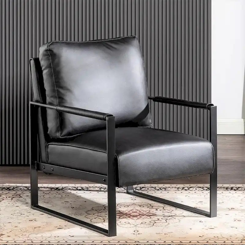 Mid-Century Modern Accent Chair with Metal Frame & Upholstered Cushions