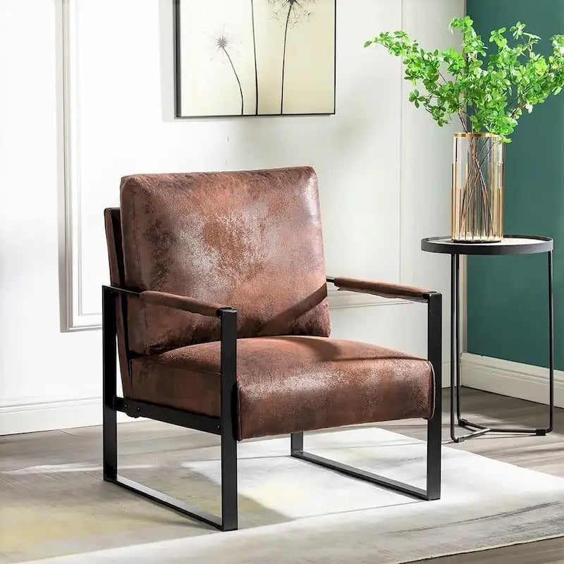 Mid-Century Modern Accent Chair with Metal Frame & Upholstered Cushions