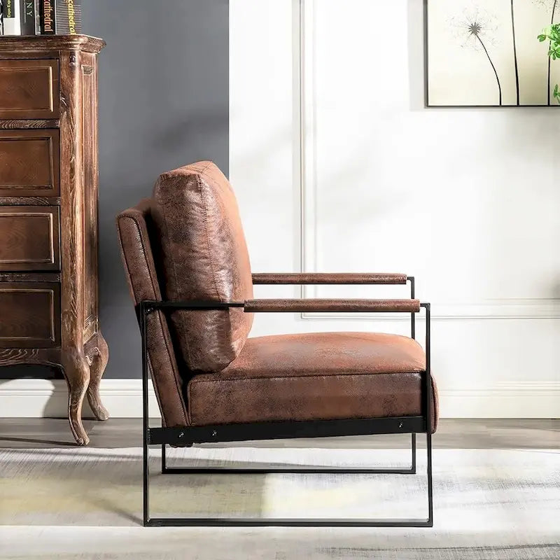 Mid-Century Modern Accent Chair with Metal Frame & Upholstered Cushions