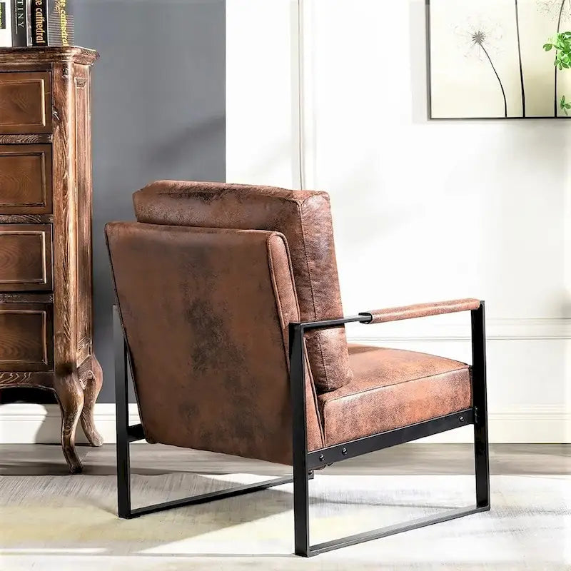 Mid-Century Modern Accent Chair with Metal Frame & Upholstered Cushions