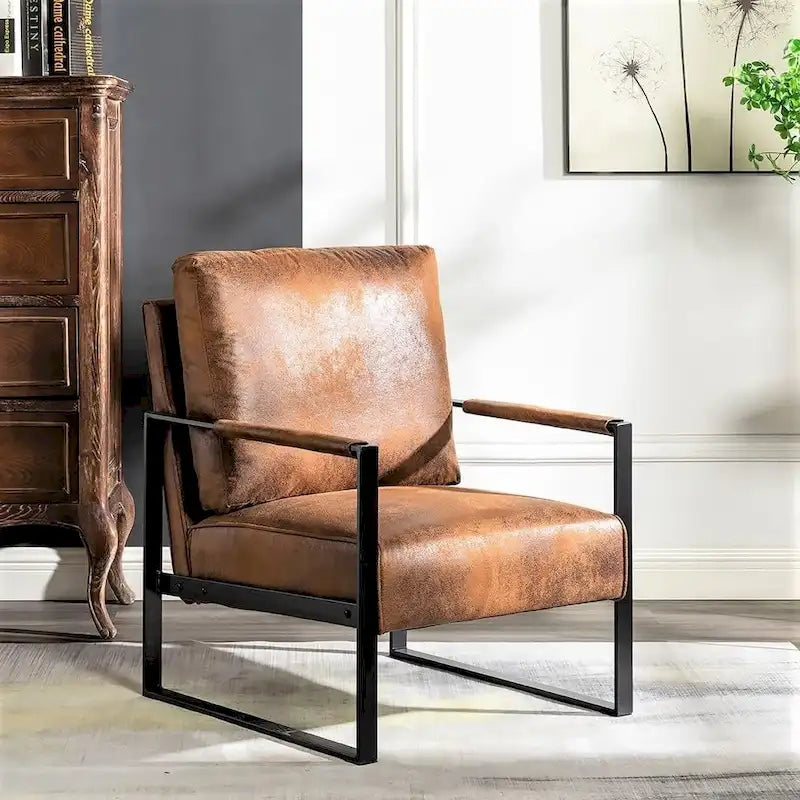 Mid-Century Modern Accent Chair with Metal Frame & Upholstered Cushions
