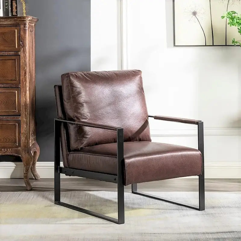 Mid-Century Modern Accent Chair with Metal Frame & Upholstered Cushions