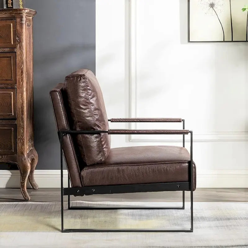Mid-Century Modern Accent Chair with Metal Frame & Upholstered Cushions