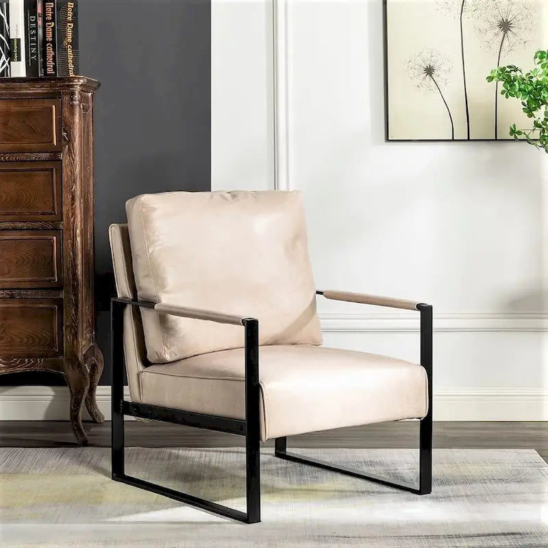 Mid-Century Modern Accent Chair with Metal Frame & Upholstered Cushions