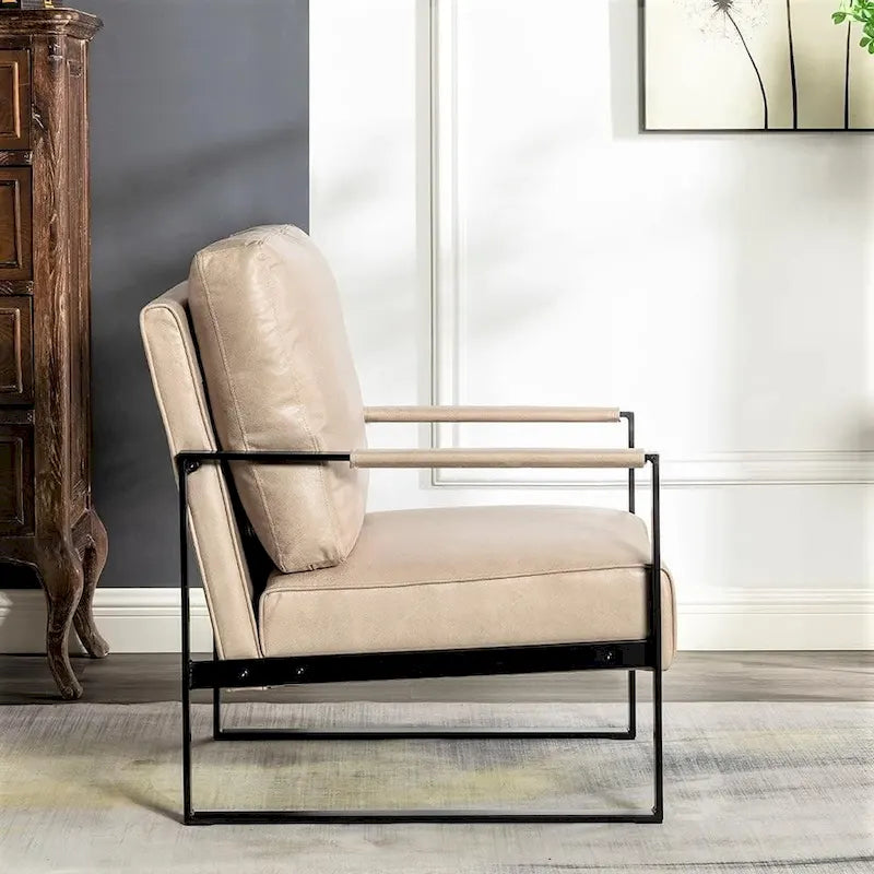 Mid-Century Modern Accent Chair with Metal Frame & Upholstered Cushions