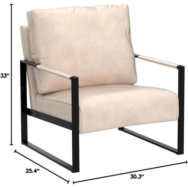 Mid-Century Modern Accent Chair with Metal Frame & Upholstered Cushions