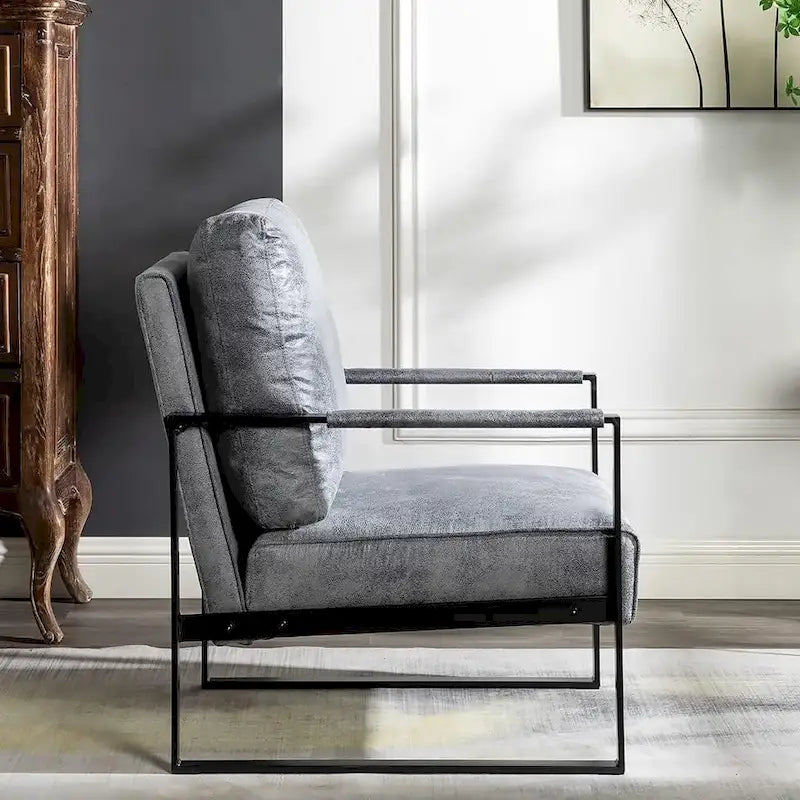 Mid-Century Modern Accent Chair with Metal Frame & Upholstered Cushions