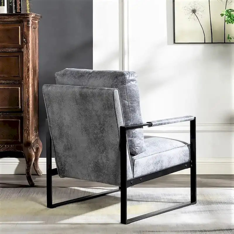 Mid-Century Modern Accent Chair with Metal Frame & Upholstered Cushions