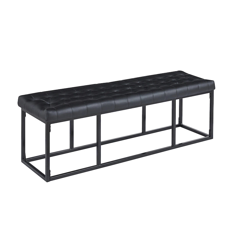 Button Tufted Faux Leather Accent Bench with Industrial Metal Frame
