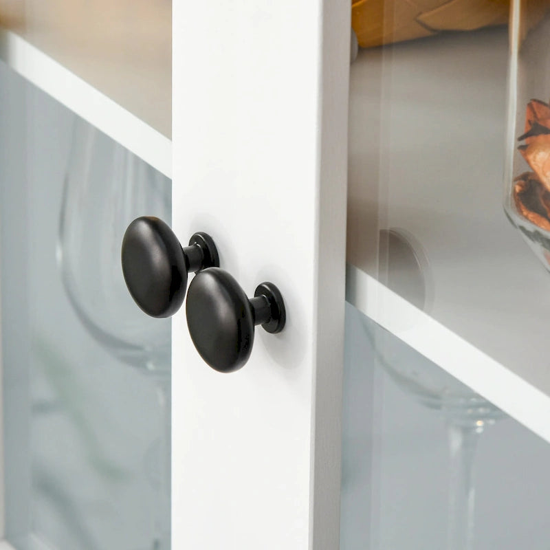 Credenza alta da cucina con vetrine, vano aperto per microonde e ripiani regolabili