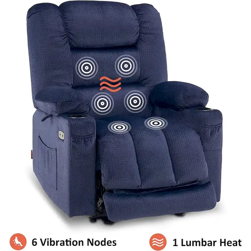 Fauteuil inclinable électrique avec chauffage, massage, ports USB et porte-gobelets
