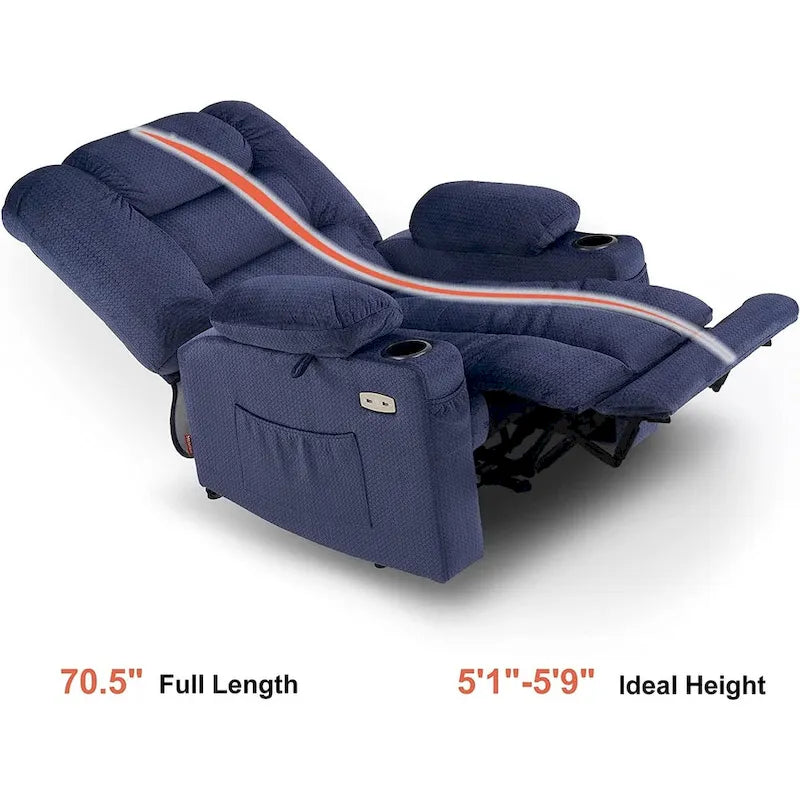 Fauteuil inclinable électrique avec chauffage, massage, ports USB et porte-gobelets