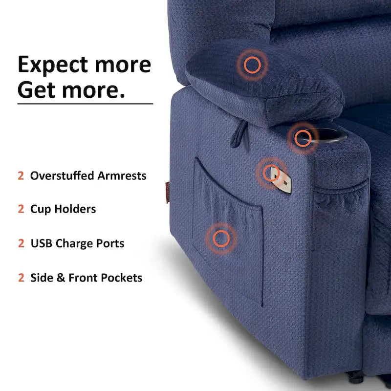 Fauteuil inclinable électrique avec chauffage, massage, ports USB et porte-gobelets
