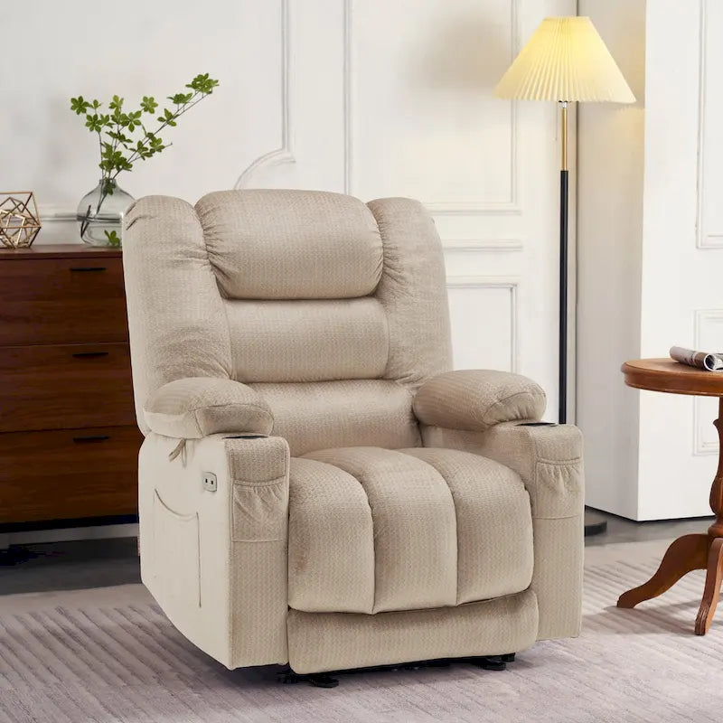 Fauteuil inclinable électrique avec chauffage, massage, ports USB et porte-gobelets