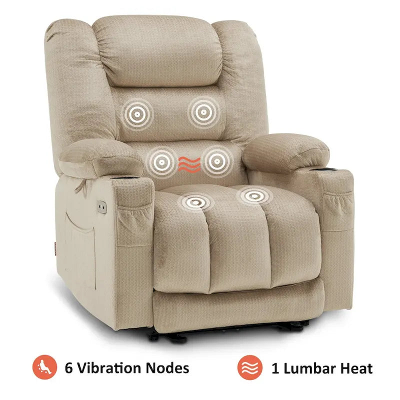 Fauteuil inclinable électrique avec chauffage, massage, ports USB et porte-gobelets