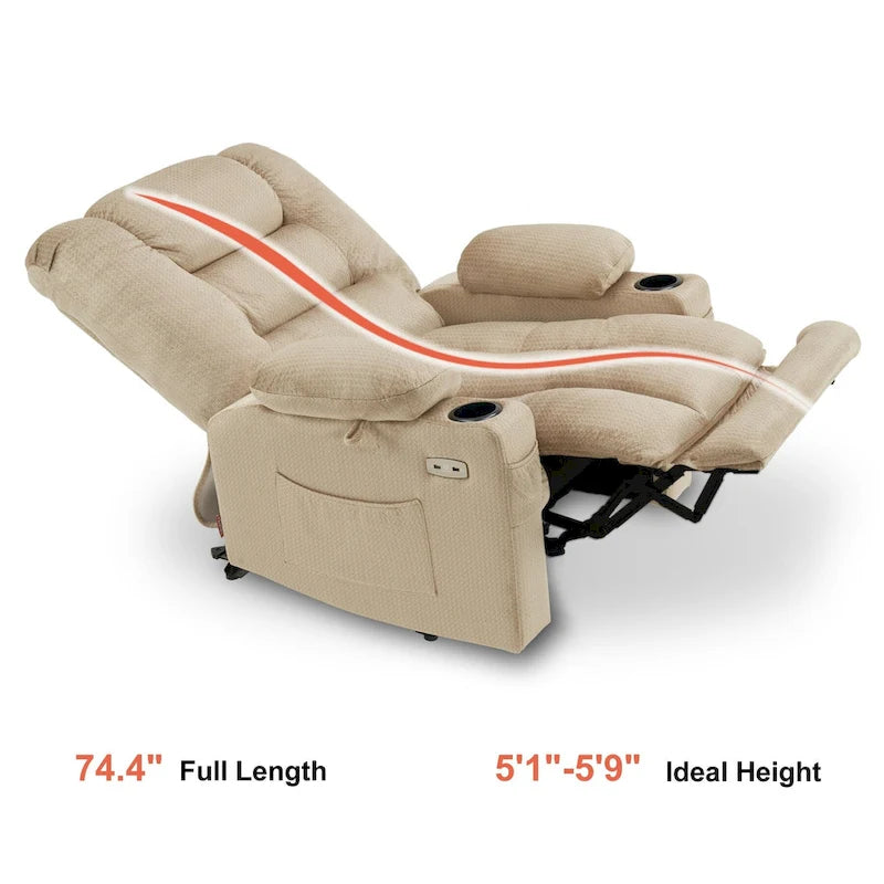 Fauteuil inclinable électrique avec chauffage, massage, ports USB et porte-gobelets
