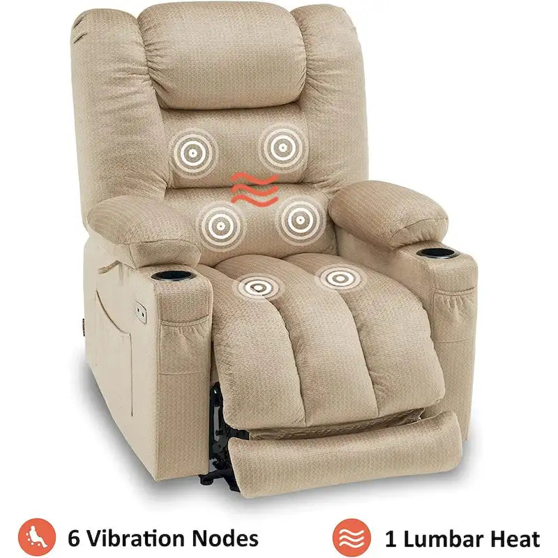 Fauteuil inclinable électrique avec chauffage, massage, ports USB et porte-gobelets