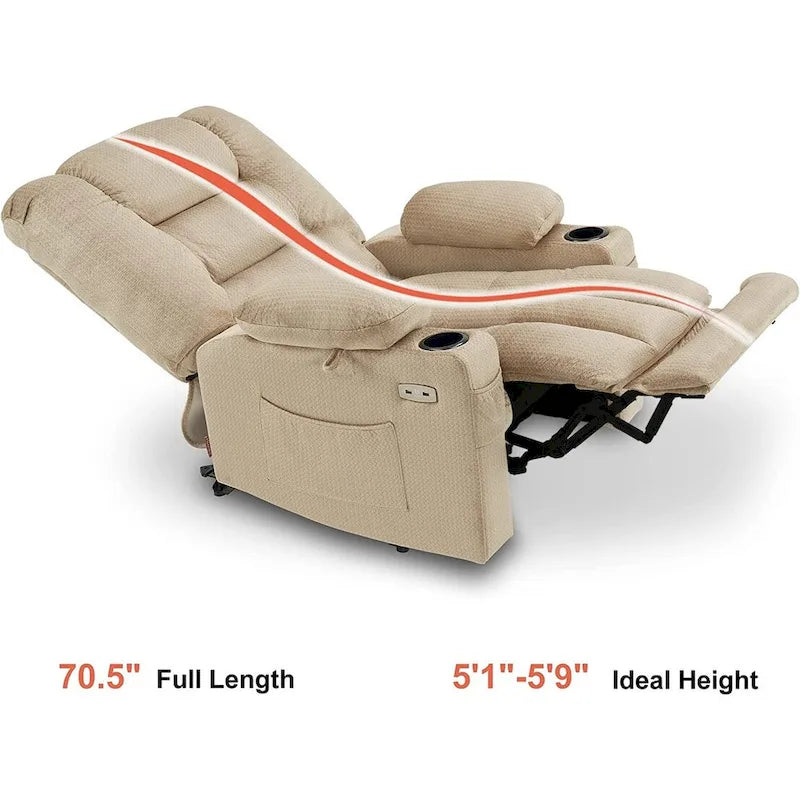 Fauteuil inclinable électrique avec chauffage, massage, ports USB et porte-gobelets