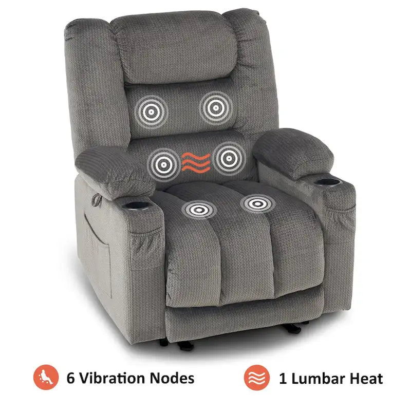 Fauteuil inclinable électrique avec chauffage, massage, ports USB et porte-gobelets