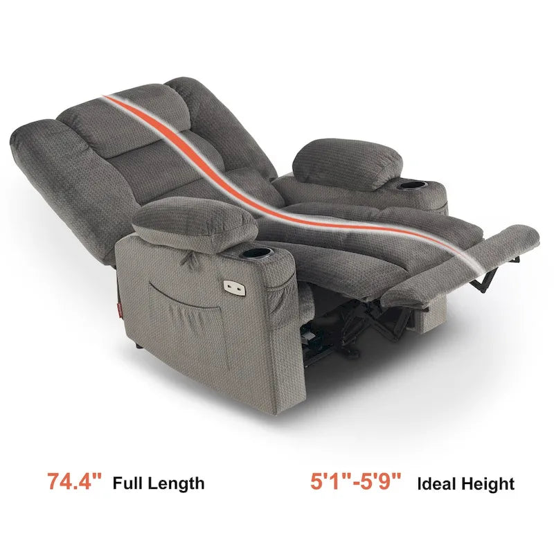 Fauteuil inclinable électrique avec chauffage, massage, ports USB et porte-gobelets