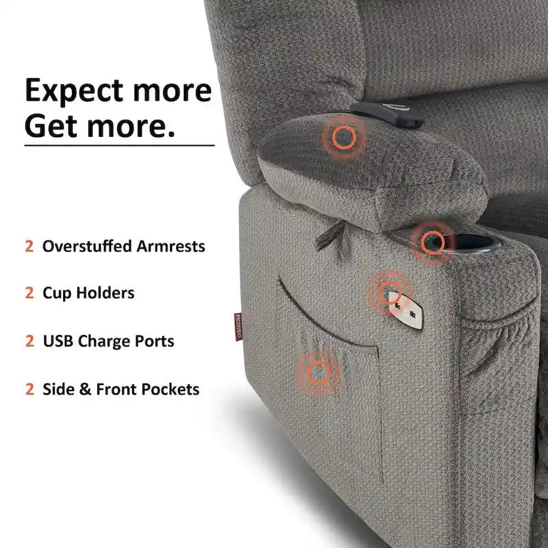 Fauteuil inclinable électrique avec chauffage, massage, ports USB et porte-gobelets
