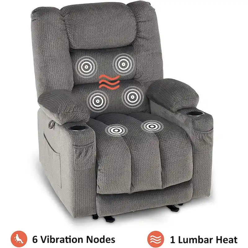 Fauteuil inclinable électrique avec chauffage, massage, ports USB et porte-gobelets