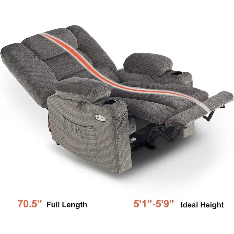 Fauteuil inclinable électrique avec chauffage, massage, ports USB et porte-gobelets