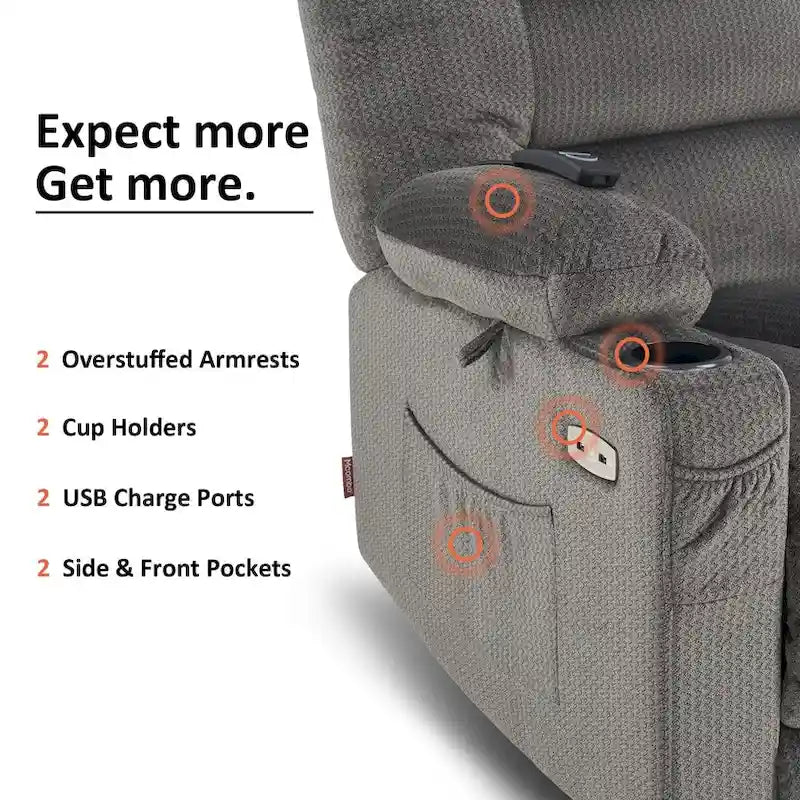 Fauteuil inclinable électrique avec chauffage, massage, ports USB et porte-gobelets
