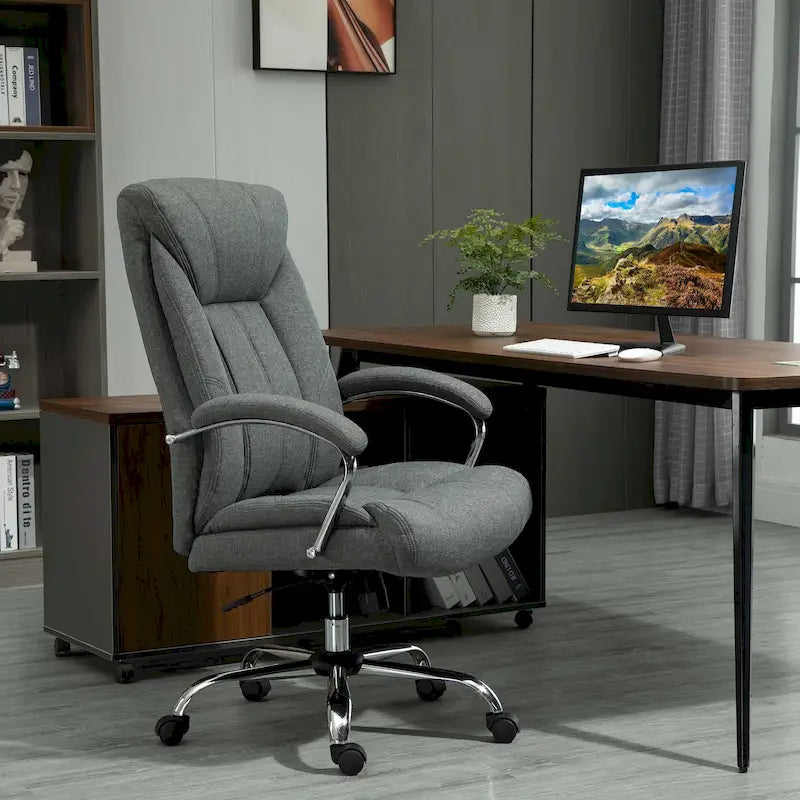 High Back Ergonomic Swivel Office Chair in Linen Fabric with Adjustable Height & Armrests