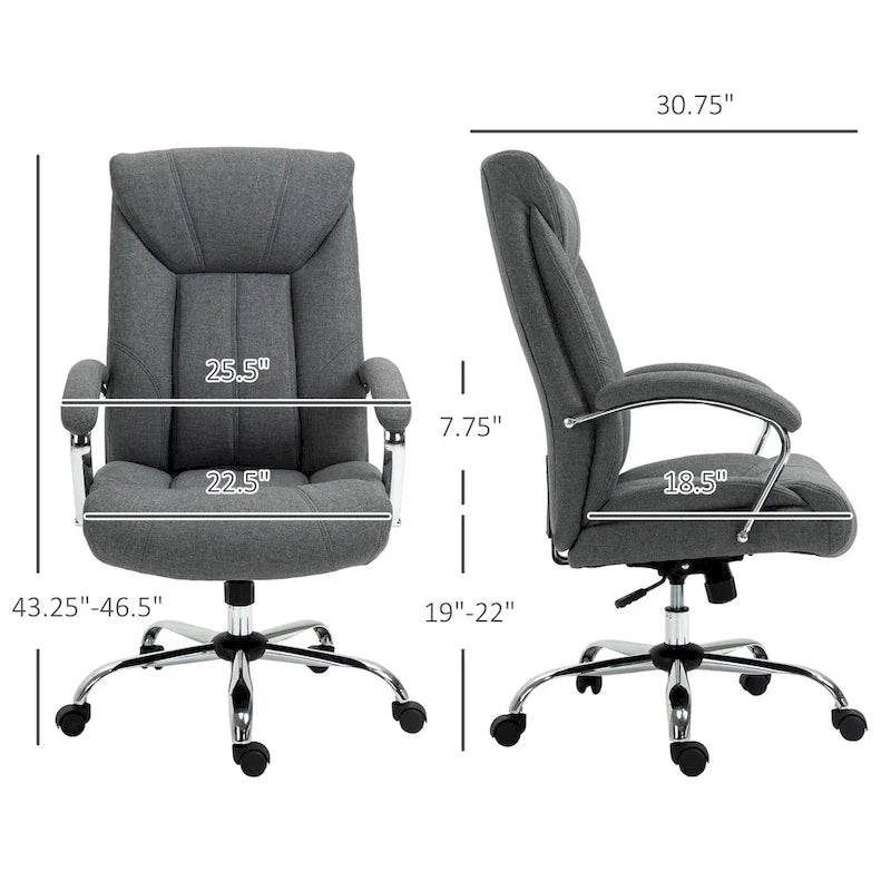 Ergonomischer Bürostuhl mit hoher Rückenlehne, Drehfunktion, Leinenbezug, verstellbarer Höhe und Armlehnen