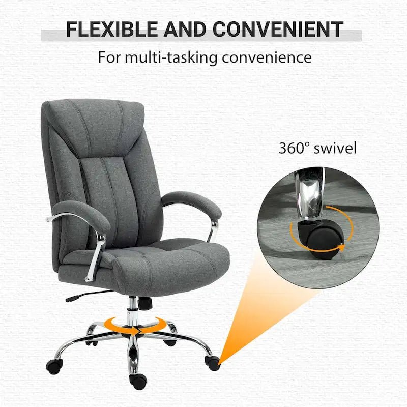 Ergonomischer Bürostuhl mit hoher Rückenlehne, Drehfunktion, Leinenbezug, verstellbarer Höhe und Armlehnen