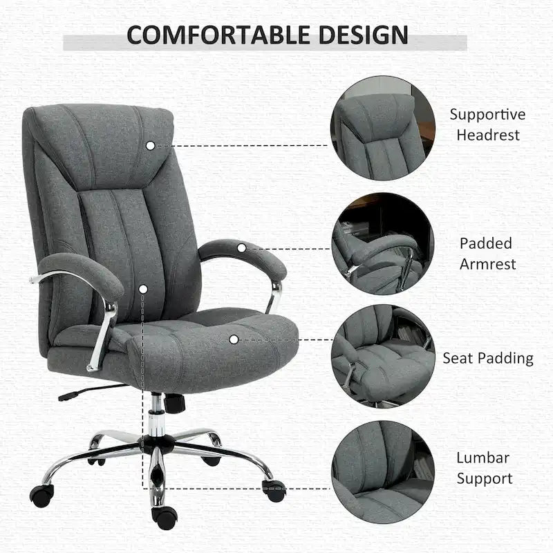 Ergonomischer Bürostuhl mit hoher Rückenlehne, Drehfunktion, Leinenbezug, verstellbarer Höhe und Armlehnen