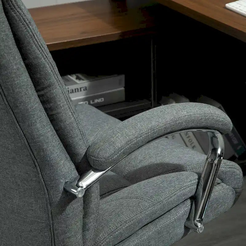 Ergonomischer Bürostuhl mit hoher Rückenlehne, Drehfunktion, Leinenbezug, verstellbarer Höhe und Armlehnen