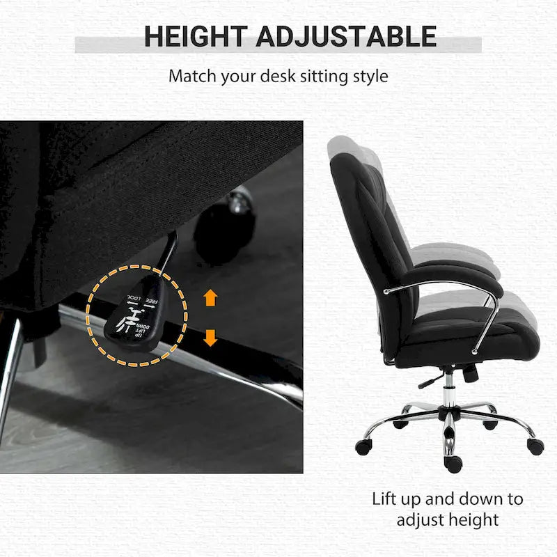 Ergonomischer Bürostuhl mit hoher Rückenlehne, Drehfunktion, Leinenbezug, verstellbarer Höhe und Armlehnen