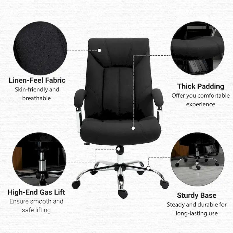 Ergonomischer Bürostuhl mit hoher Rückenlehne, Drehfunktion, Leinenbezug, verstellbarer Höhe und Armlehnen