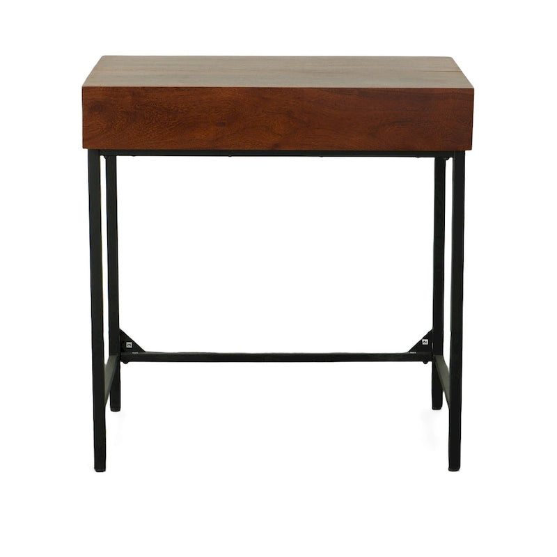 Rustic Industrial Solid Mango Wood Writing Desk with 2 Drawers & Cast Iron Base