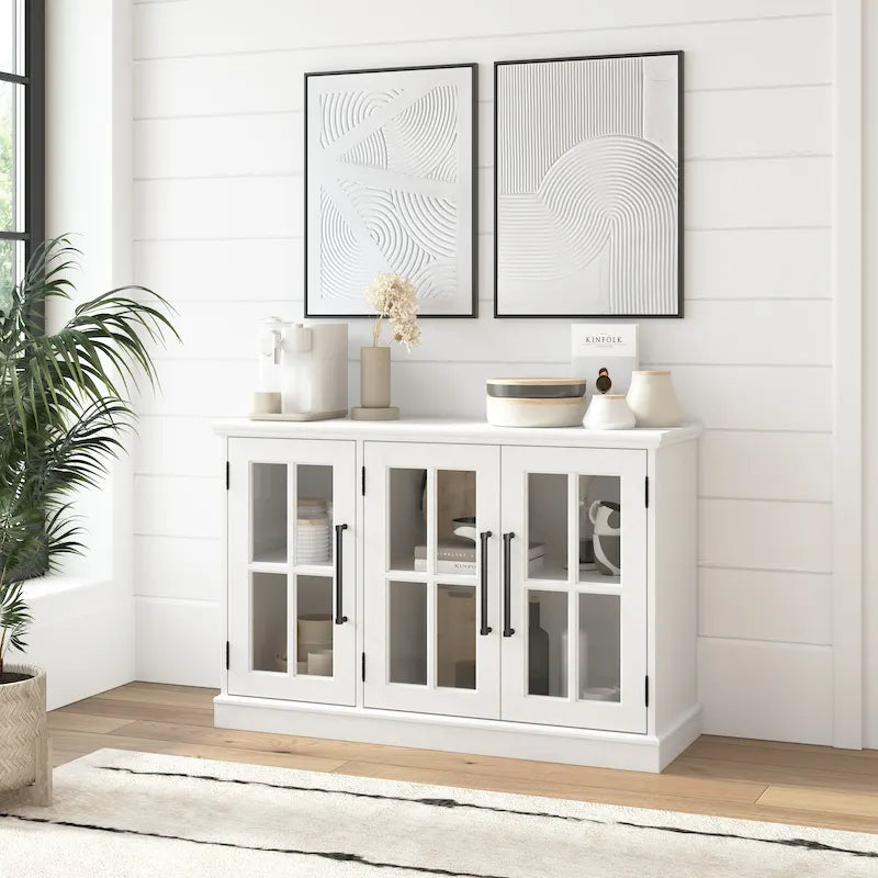 46-Inch Farmhouse Sideboard Cabinet with Glass Doors & Adjustable Shelves