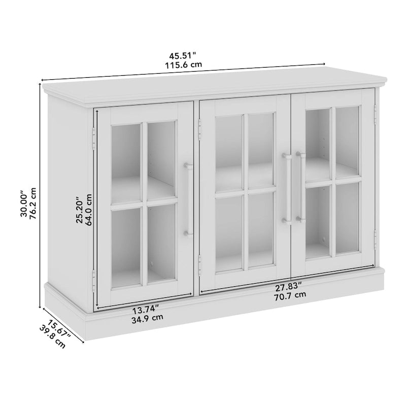 46-Inch Farmhouse Sideboard Cabinet with Glass Doors & Adjustable Shelves