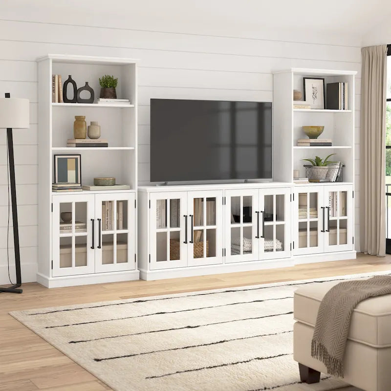 46-Inch Farmhouse Sideboard Cabinet with Glass Doors & Adjustable Shelves