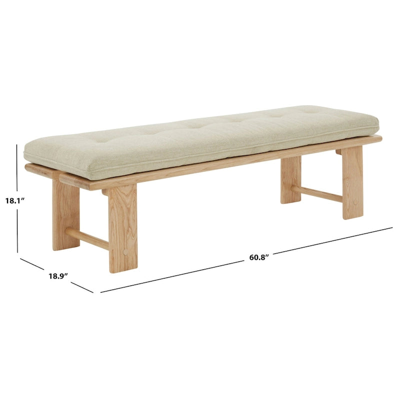 Modern Tufted Linen Cushion Bench with Ashwood Base