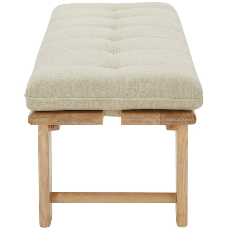 Modern Tufted Linen Cushion Bench with Ashwood Base