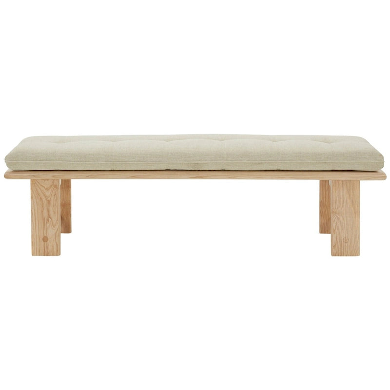 Modern Tufted Linen Cushion Bench with Ashwood Base
