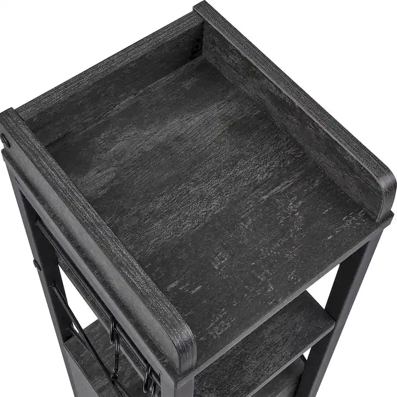Schlanker, hoher Bad-Bodenschrank mit offenen Regalen, Tür und Toilettenpapierhalter